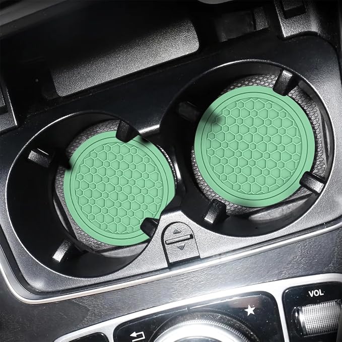 Mandark 2PCS Car Cup Holder Coasters, 2.75 Inch Non-Slip Insert Water Bottle Holder Pads, Dustproof Automotive Interior Accessories Mat, Universal for Vehicles, Trucks, RVs and More(Light Green)