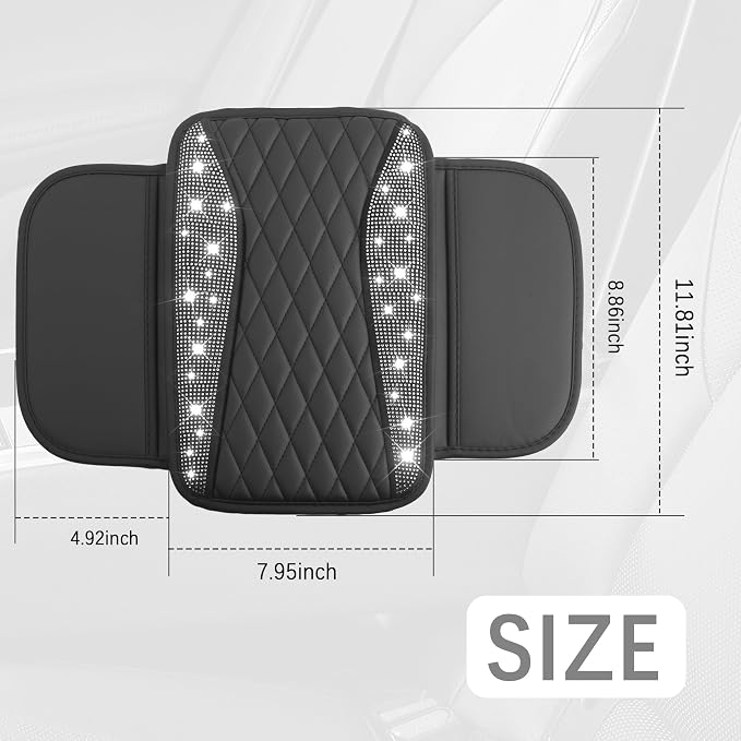 IHOTDER Bling Rhinestones Center Console Covers for Cars,Upgraded Arm Rest Cover for Car with Side Storage Pocket for Car Seat Organizer,Middle Console Cover Stylish Car Decoration (Bling Silver)