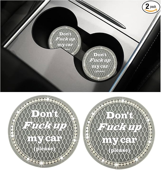 Ziciner 2 Pack Bling Car Cup Holder Coaster, 2.75 Inch Anti-Slip Auto Insert Cup Coaster, Crystal Car Drink Cup Mat Perfect for Women Girls, Universal Interior Decor Accessories (Gray)