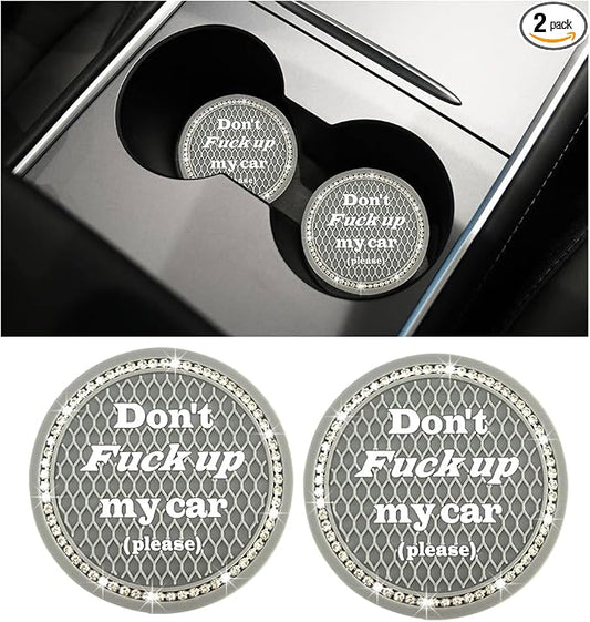 Ziciner 2 Pack Bling Car Cup Holder Coaster, 2.75 Inch Anti-Slip Auto Insert Cup Coaster, Crystal Car Drink Cup Mat Perfect for Women Girls, Universal Interior Decor Accessories (Gray)