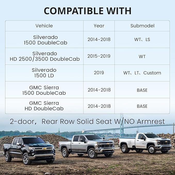 EKR Silverado Seat Covers Custom Fit for (DoubleCab) 2014-2018 Chevrolet Silverado 1500 WT/LS & 2015-2019 HD WT,2DR,Rear Bench Seat No Armrest,Faux Leather(Black with Blue Trim)