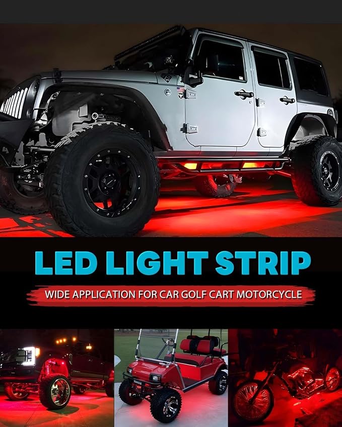 12V Led Light Strip 12.7" Waterproof Red Led Light Strips for Car Golf Cart Motorcycles Truck Boat Led Strip Lights,Pack of 4