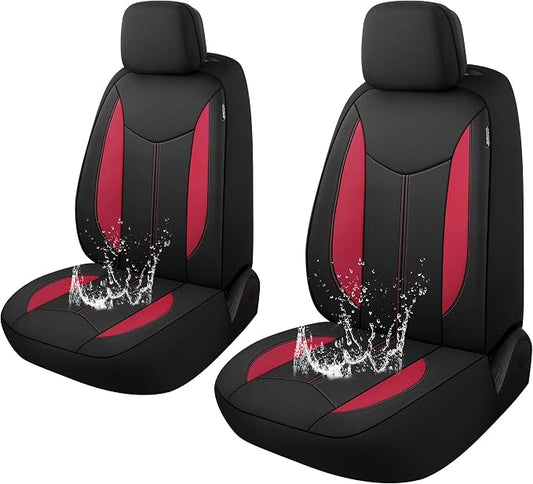 CAROMOP Neoprene Car Seat Cover 2 Front Seats, Waterproof Seat Covers for Cars, Universal Fit for Most Car Interior Covers-Sedan Truck SUV(Black/Red)