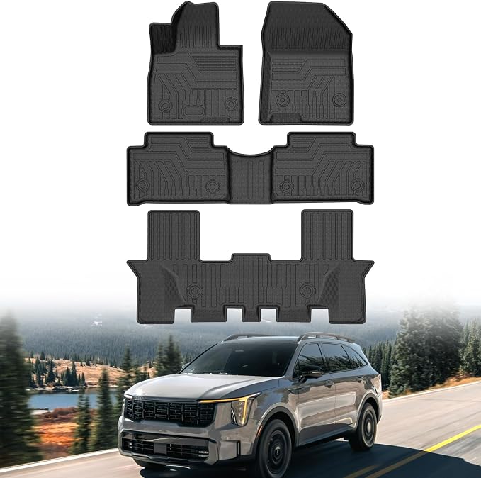 Mixsuper Sorento Floor Mats-Floor Liner for Kia Sorento 6/7 Seate 2021-2026 (No Hybrid & PHEV) All Weather TPE Floor Mat for Sorento Accessories 3 Row Set Black