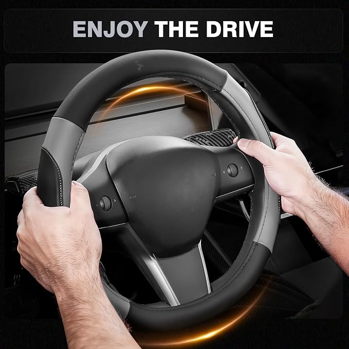 FLORICH Car Steering Wheel Cover, Microfiber Leather Steering Wheel Covers with Anti-Slip Lining, Breathable Elastic Car Steering Wheel Protector, Universal Standard Size 14-15 inch
