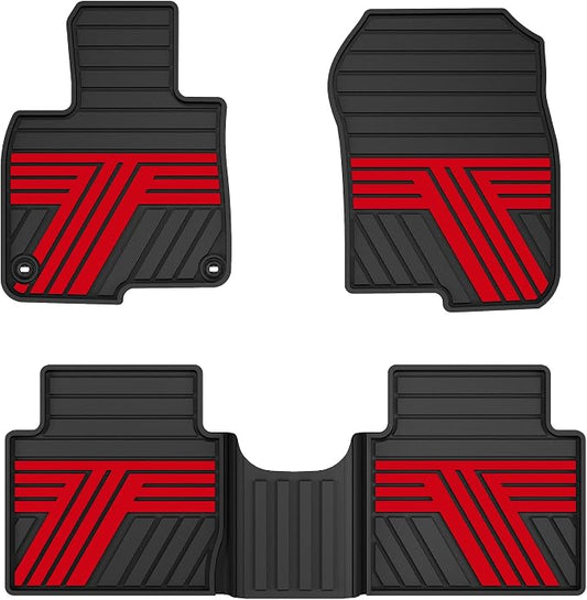 All Weather Rubber Floor Mats for Honda CR-V 2017-2022 (Gasoline & Hybrid) | Custom Fit Heavy Duty Anti-Slip Car Mats for CR-V, 1st & 2nd Row, Black & Red