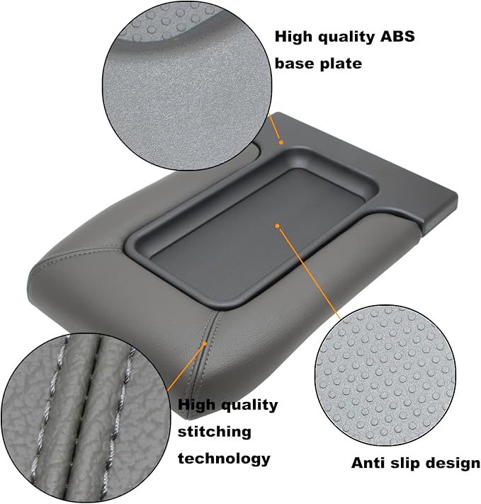 NHILES Center Console Lid Compatible with 1999-2007 Silverado Sierra | Fits 1999-2007 Avalanche Suburban Yukon Tahoe, Replaces OEM 19127364 19127365 19127366, Leather Cover, Dark Gray