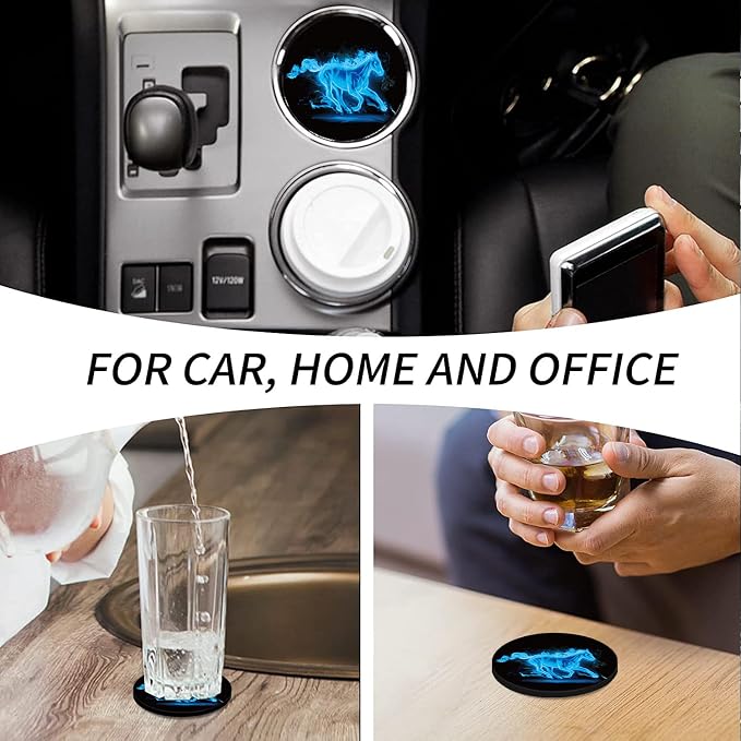 2-Pack 2.75" Silicone Car Cup Holder Coaster Insert, Non-Slip Car Coasters, Universal Fit for Car SUV Truck Auto, Easy to Clean Cup Pad (Blue-Horse)