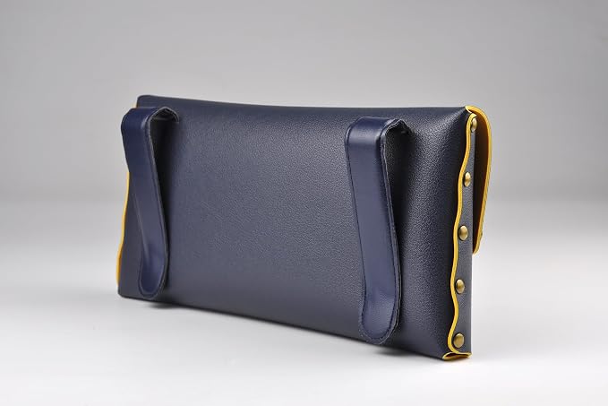 Car Tissue Holder, Tissue Case for Sun Visor, PU Leather Backseat Napkin Holder with Clips (Navy Blue)