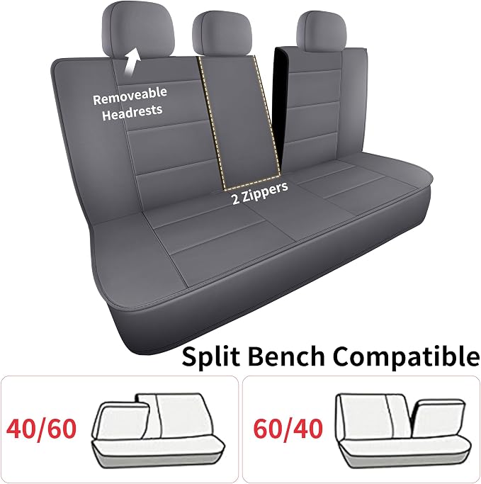 HChengkikz Car Seat Cover, Waterproof Faux Leather (Gray) | Car Seat Protectors, Quilting, Easy to install, Airbag Compatible, Universal Fit for Most Suvs, Trucks, SUVs