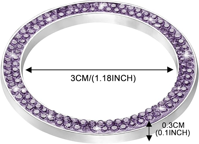 WINKA 2pcs Bling Car Engine Start Button Cover Diamond Crystal Push Start Stop Button Ring Sparkly Bling Ignition Button Cover Rhinestone Keyless Ignition Ring Universal Car Accessories (Light Purple)