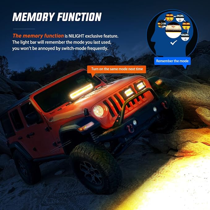 Nilight 20Inch 420W LED Light Bar Spot Flood Amber White Strobe 6 Modes with Memory Function Off-Road Truck Car ATV SUV Cabin Boat with 16AWG Wiring Harness Kit-1 Lead
