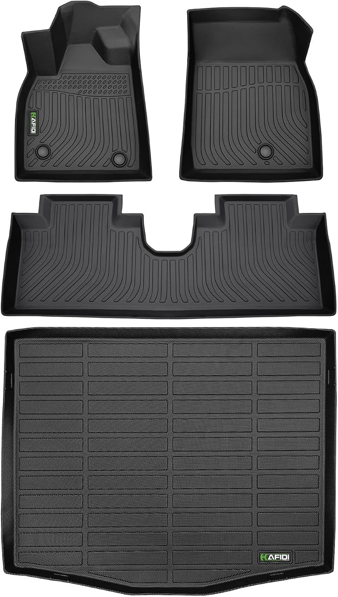 HAFIDI® Floor Mats & Cargo Liner Set Fit for 2021-2025 2026 Ford Mustang Mach E (Not for Mustang) All Weather Protection TPE Anti-Slip Automotive Full Set Floor Liners Custom Accessories - Black