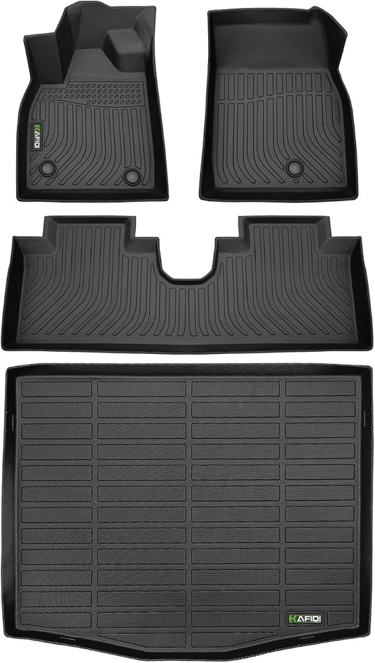 HAFIDI® Floor Mats & Cargo Liner Set Fit for 2021-2025 2026 Ford Mustang Mach E (Not for Mustang) All Weather Protection TPE Anti-Slip Automotive Full Set Floor Liners Custom Accessories - Black