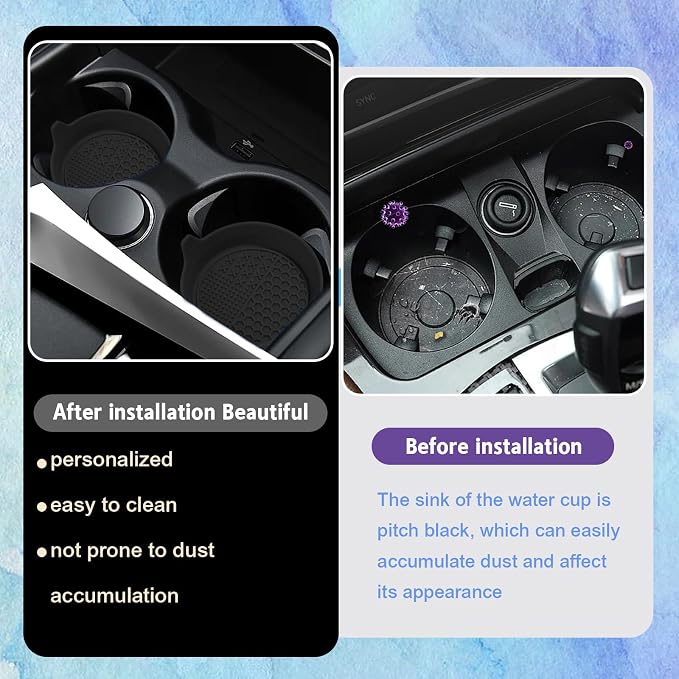 4PCS Car Cup Holder Coaster, Silicone Non-Slip Vehicle Insert Water Bottle Mat, Universal Insulation Drink Cup Pad Decor for SUV/Sedan/Truck, Automotive Interior Accessories (Black)