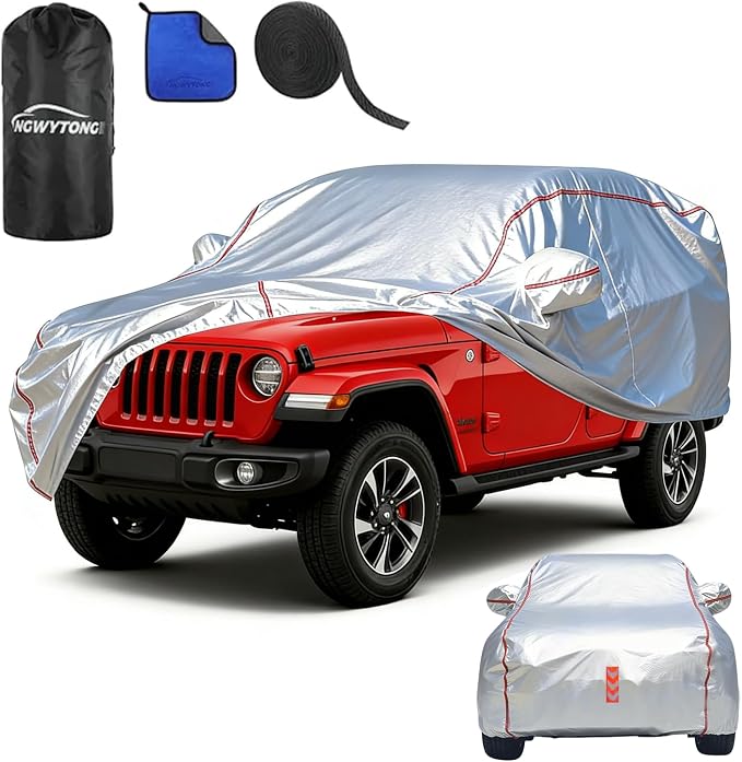 Waterproof All Weather Heavy Duty Vehicle Cover, 360° Underbody Wrap Windproof Design, Quick Install Outdoor Cover,（for Jeep Wrangler 4-Door 2006-2025）