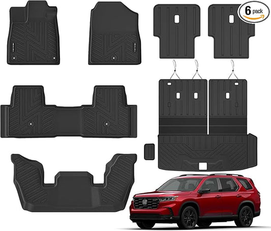 Floor Mats & Cargo Liner with Backrest Mat for Honda Pilot 2023-2025 2026 All Weather Protection TPE Rubber Full Set Floor Liners Trunk Mat for 2024 Honda Pilot Automotive Accessories, Black
