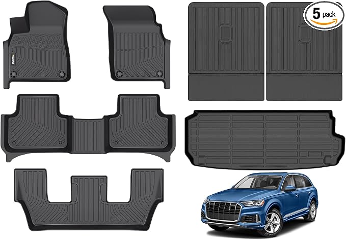 All Weather Floor Mats & Cargo Liner Backrest Mat for Audi Q7 / SQ7 2017-2025 2026 Liners Custom Fit Audi Q7 2017-2025 Waterproof Durable Easy to Clean Accessories SQ7