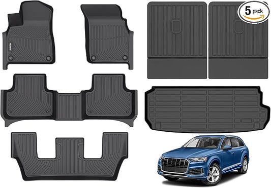 All Weather Floor Mats & Cargo Liner Backrest Mat for Audi Q7 / SQ7 2017-2025 2026 Liners Custom Fit Audi Q7 2017-2025 Waterproof Durable Easy to Clean Accessories SQ7