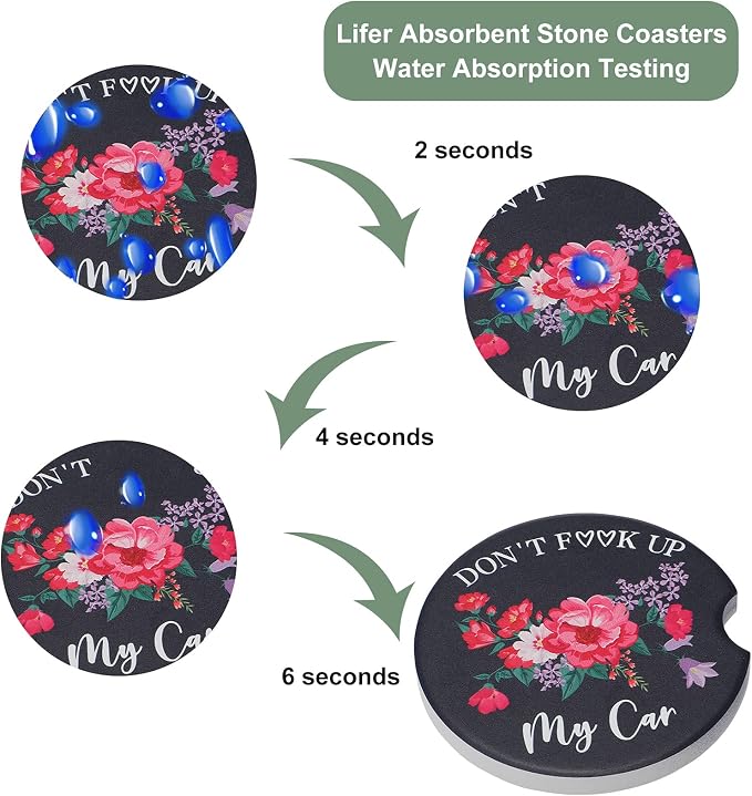 Boao 4 Pcs Floral Car Cupholder Coasters for Valentine's Day, Ceramic Coasters 2.56'' Anti Slip Base with Finger Notch for Dry Clean, Car Interior Accessories, Birthday Gifts