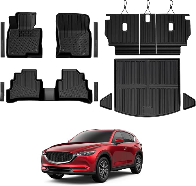 Floor Mats for Mazda CX-5 2017-2025, All Weather Floor Mats Trunk Cargo Liner with Backrest Protectors and Door Sill Guards Accessories, Full Coverage Set