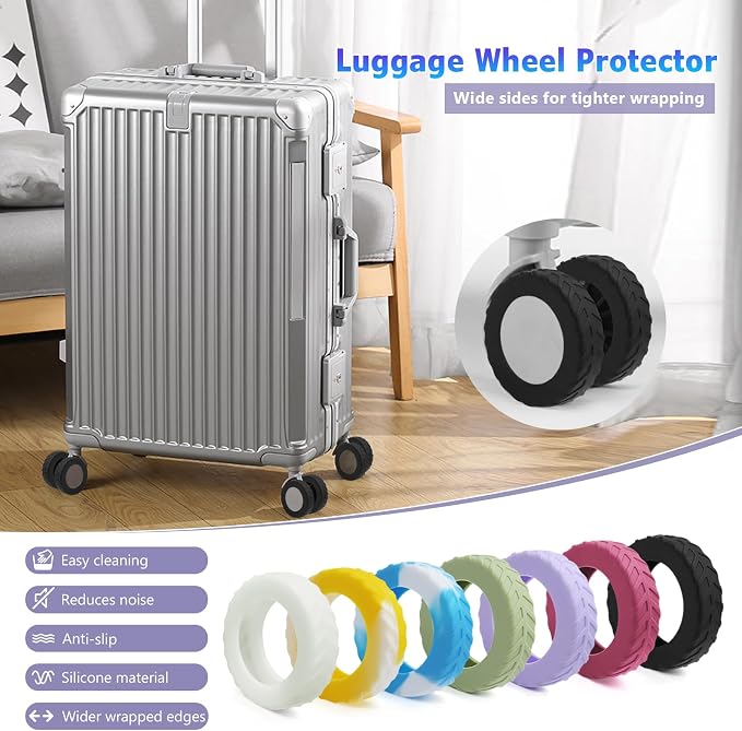 UMUST 8Pcs Luggage Wheel Covers,Silicone Suitcase Cover for 2-2.4'' Spinner Wheel, Carry On Luggage Wheels Protector,Upgrade Suitcase Wheels Protective,Essential Travel Accessories（Black）