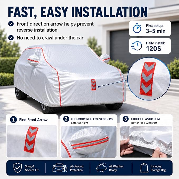 SUV Car Cover, 360° Underbody Wrap Design, All-Weather Waterproof Car Cover, Suitable for SUV Vehicle Body Length 191 to 200 in