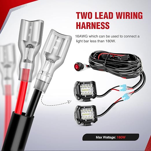 Nilight - 10009W - NI-WA05 LED Light Bar Wiring Harness Kit 12V On off Switch Power Relay Blade Fuse for Off Road LED Work Light Bar,2 years Warranty
