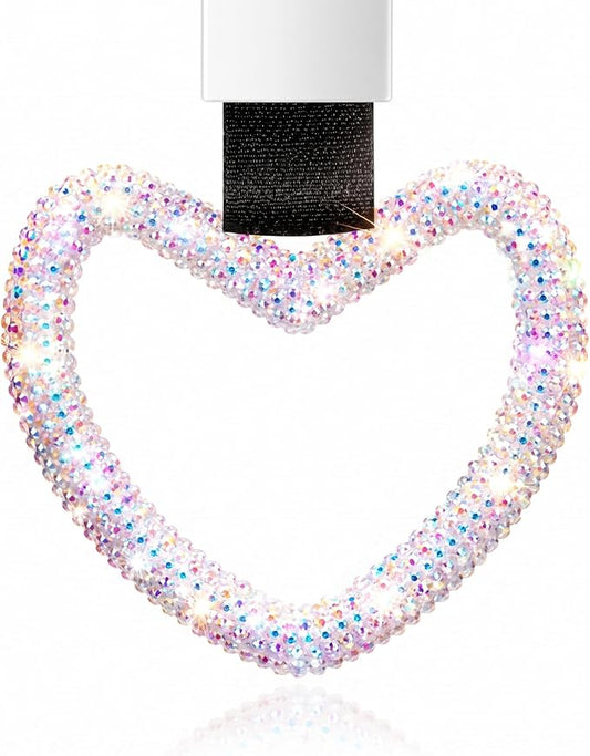 Fabbay Bling Car Accessories Bling Heart Handle Ring Car Accessory for Women Hearts Hand Strap Drift Charm Rear Bumper Warning Ring Decor for Auto Interior Exterior Decoration(Colorful,Heart Style)