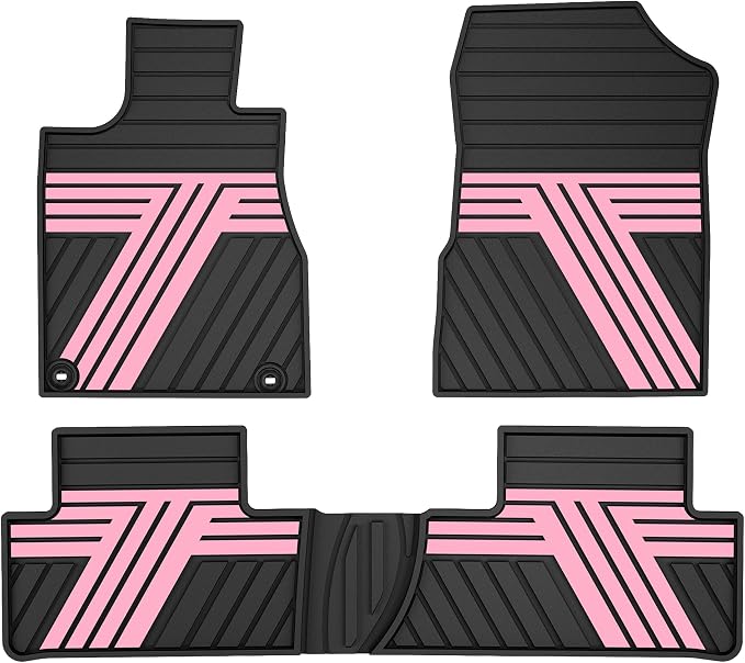 Rubber Floor Mats Fit for Honda CR-V 2012-2016 (Not Fit EX-L & Touring) | Custom Fit for CRV EX & LX & SE Heavy Duty Anti-Slip Car Mats, 1st & 2nd Row, Black & Pink