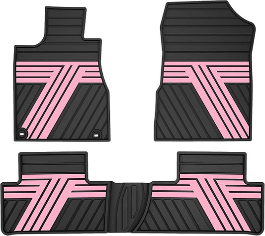 Rubber Floor Mats Fit for Honda CR-V 2012-2016 (Not Fit EX-L & Touring) | Custom Fit for CRV EX & LX & SE Heavy Duty Anti-Slip Car Mats, 1st & 2nd Row, Black & Pink