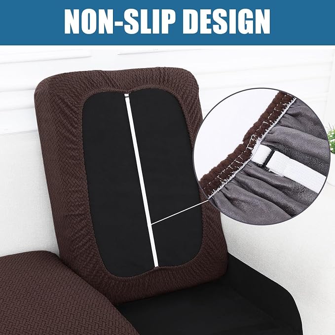Smiry Waterproof Couch Cushion Covers, Stretch Jacquard Sectional Couch Covers, L Shape Chaise Lounge Sofa Slipcover, Washable Elastic Furniture Protector for Pets, Kid (Chaise Cover, Chocolate)
