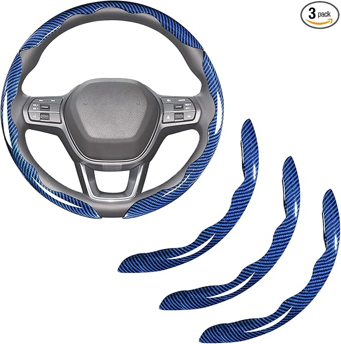 Carbon Fiber Steering Wheel Covers 3 Piece Clip on Steering Wheel Cover (Blue)