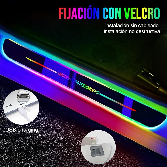 Custom LED Car Door Sill Light with Personalized Logo/Text | USB Rechargeable Auto Sensor Welcome Pedal Light | 7 Colors 12 Modes | Universal Fit for Car Interior Accessories