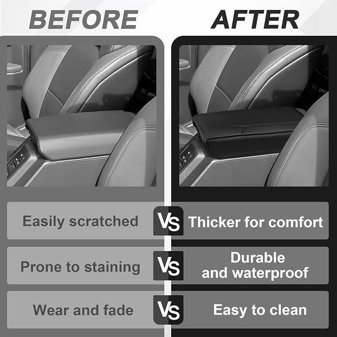 Muslogy Center Console Armrest Cover Fit for Ford Bronco 2021 2022 2023 2024 2025 2026 Accessories, Comfort Armrest Pad Console Lid Cushion Vegan Leather Regular Thick