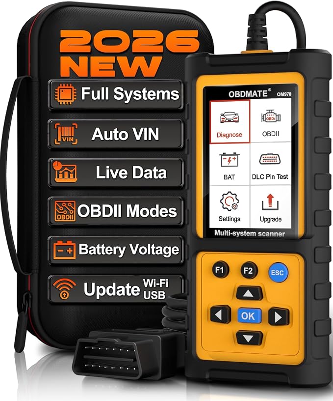 Full Systems OBD2 Scanner Car Diagnostic Tool with ABS SRS Transmission Etc | Read & Clear Fault Codes; Read Live Data; Battery Voltage Test; Free Upgrade; Works for Cars and Trucks Since 1996