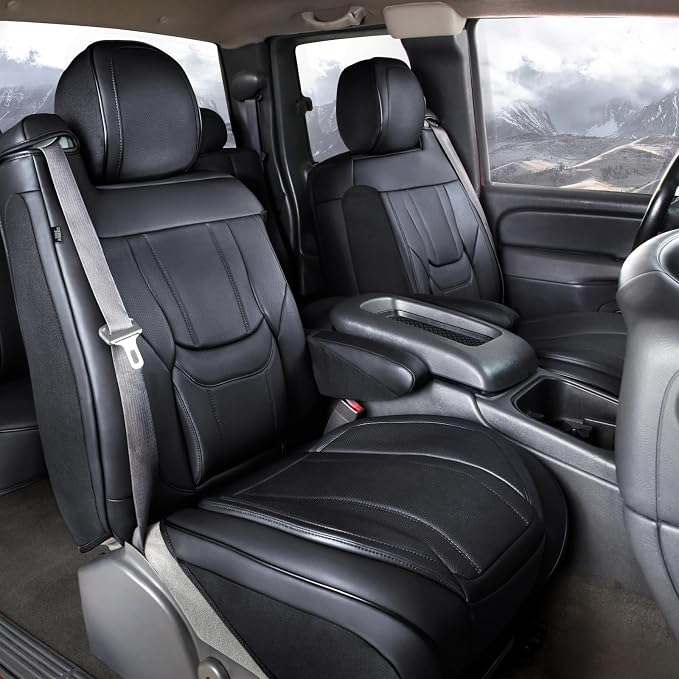 Coverland Custom Truck Car Seat Covers Front Seats for [2004-2006 Chevy Silverado 1500, 2500HD, 3500HD Crew Cab Front Captain Seats] - Protector Water Resistant Leather Seat Cushion [Front-Black]