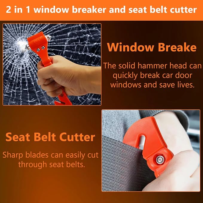 BFXM Car Window Breaker Hammer and Seat Belt Cutter 2-in-1, Emergency Escape Tool, Safety Glass Breaker, Automotive Safety Essentials and Accessories, 3 Packs