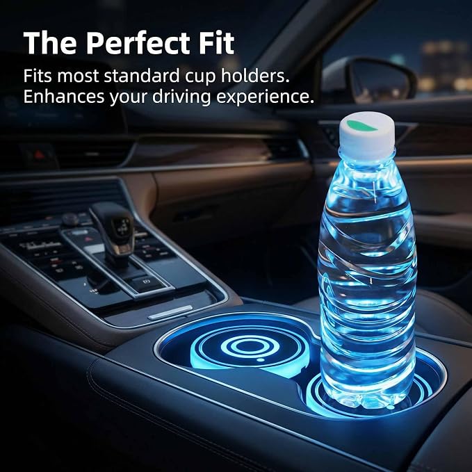 2PCS LED Car Cup Holder Lights, Light up Car Coasters for Cup Holders 7 Color-Changing Light Up Cup Holder Insert Coasters, Waterproof Car Accessories for Teens, Car Gifts for Men & Women