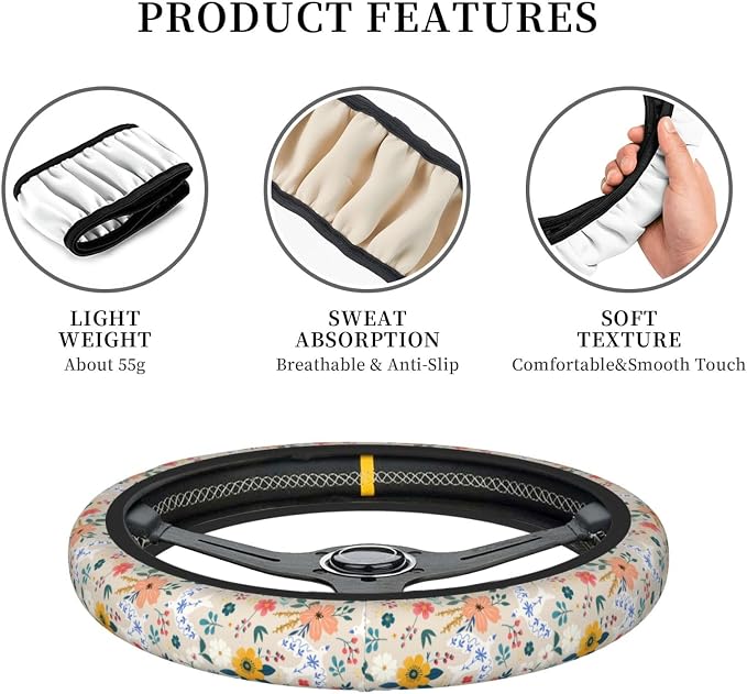 Retro Pigeon Flower Elastic Steering Wheel Cover Non-Slip Breathable Steering Wheel Protector Fit Auto, SUVs, Truck