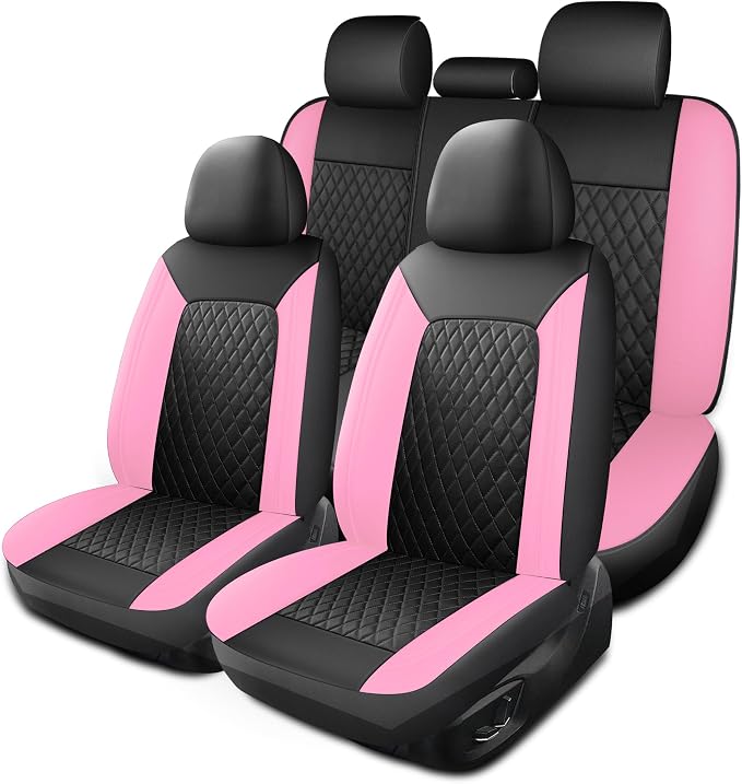 HChengkikz Faux Leather Full Set Car Seat Covers, Front & Split Rear | Bench Seat Protectors, Easy to Install Universal Fit for Sedans, Trucks, Vans, SUVs Automotive Interior Accessories