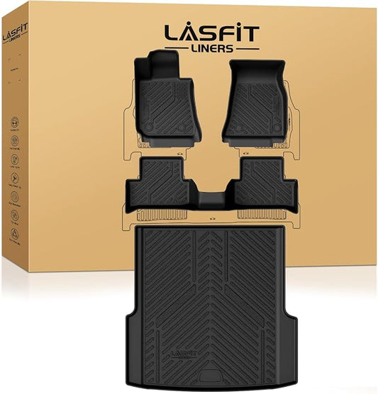 LASFIT Floor Mats&Trunk Mat Fit for BMW i4 2022 2023 2024 2025 2026 M50/eDrive40/eDrive35/xDrive40, All Weather TPE Custom Fit 1st&2nd Row Full Set Car Mats & Cargo Liner, Black