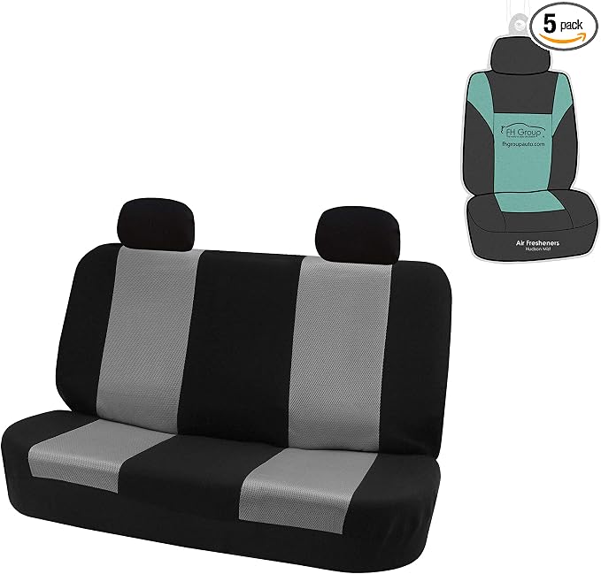 FH Group Automotive Rear Car Seat Covers for SUV, Trucks, Sedan and More - Universal Fit Front High Back & Rear Solid Bench Design Interior Accessories - 3D Mesh Fabric Center Panel - Gray