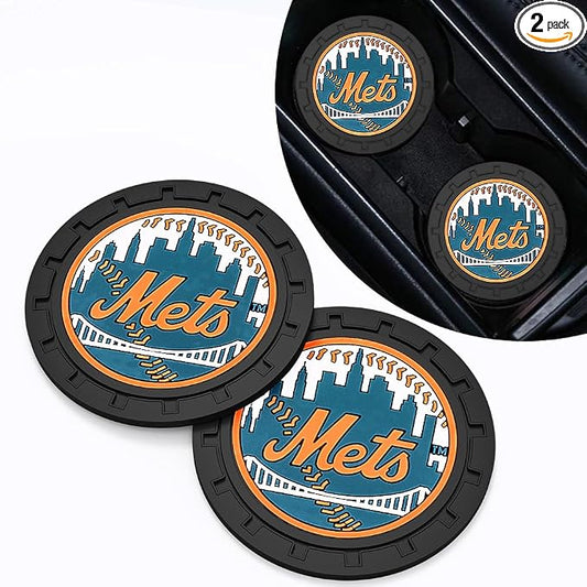 Baseball Fans Car Cup Holder Coasters for New York Mets Fans, 2 Pack Mets Silicone Non-Slip Cup Mats, 2.75" Car Cup Holder Inserts for Auto Interior