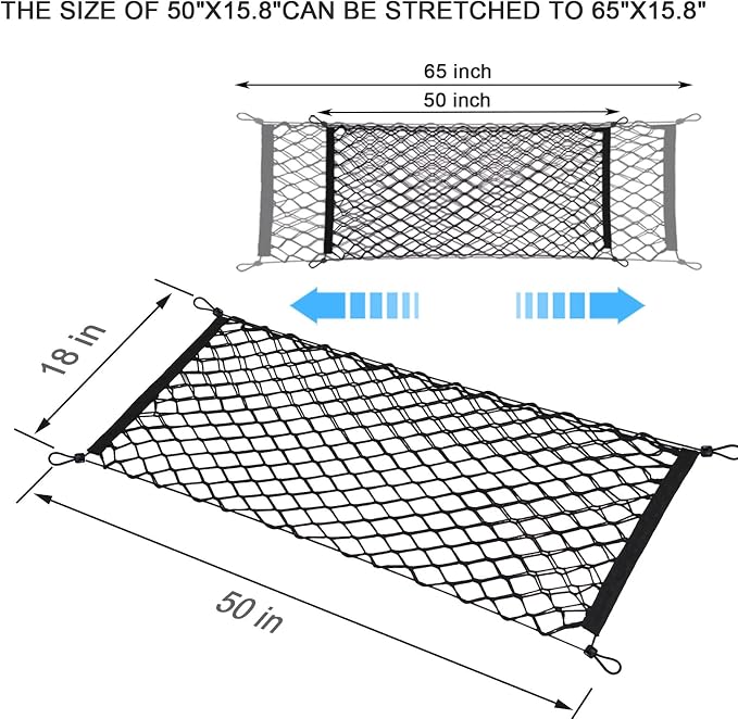 BAILALIBO Cargo Net for Pickup Truck Bed, 50x18 in | Stretchable elastic net, adjustable tailgate hook, fits Chevy Silverado/Ford F150/F250, heavy-duty truck bed storage