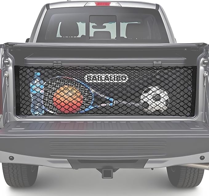 BAILALIBO Cargo Net with Metal Hooks, 53x18 in | Elastic stretchable mesh, adjustable for Pickup/truck/jeep, universal fit, secure trunk storage, heavy-duty for car exterior