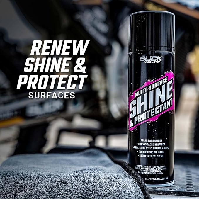 Slick Products Shine & Protectant Spray 17.35 FL OZ. - High Gloss Clear Coating Renew Vinyl, Plastic, Rubber, Trim, Tire, Car, Truck, Motorcycle, Dirt Bike (12-Pack)