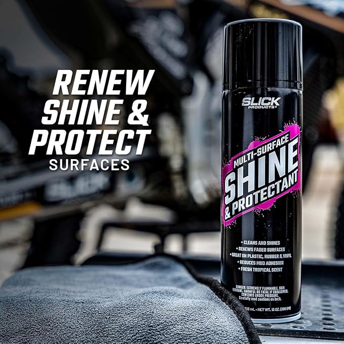 Slick Products Shine & Protectant Spray 17.35 FL OZ. - High Gloss Clear Coating Renew Vinyl, Plastic, Rubber, Trim, Tire, Car, Truck, Motorcycle, Dirt Bike (2-Pack)