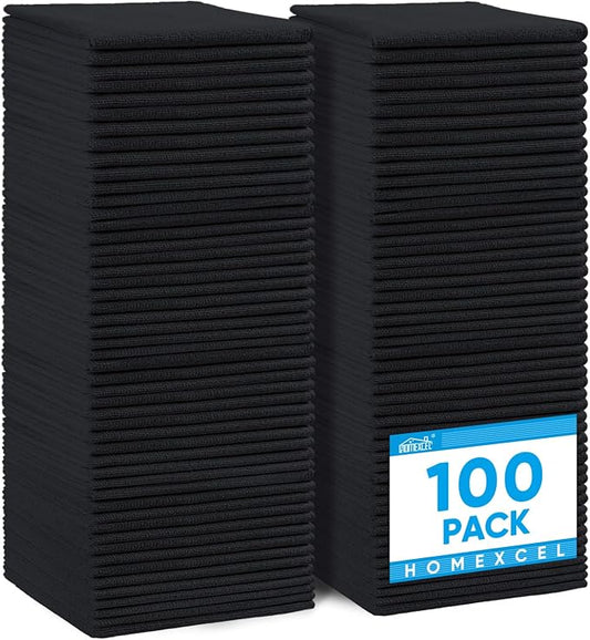 HOMEXCEL Microfiber Cleaning Cloth, Premium Microfiber Towels for Cars, Lint Free, Scratch-Free, Highly Absorbent, Reusable Cleaning Rags for Car, Household, Kitchen, Window(Black,100)