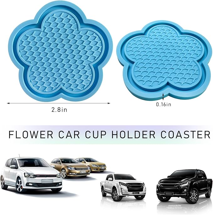 DXNQ 4 PCS Car Cup Coasters, Cute Flower Shaped Car Cup Holder Mat, PVC Waterproof Anti Slip Vehicle Cup Holder Insert Coaster, Universal Car Interior Decor Accessories (Sky Blue)
